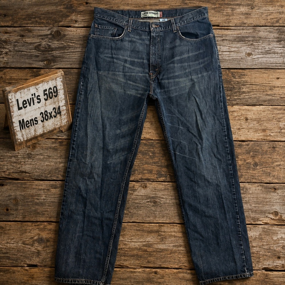 Levi's 569 Loose Straight Jeans Mens 38x34 Dark Wash Blue Denim 100% Cotton